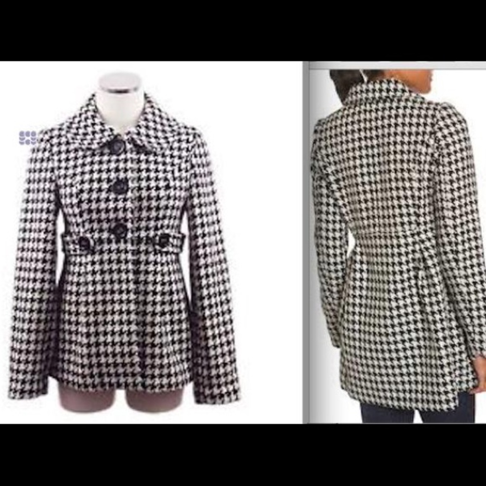 Classic Houndstooth Checkered Pea Coat